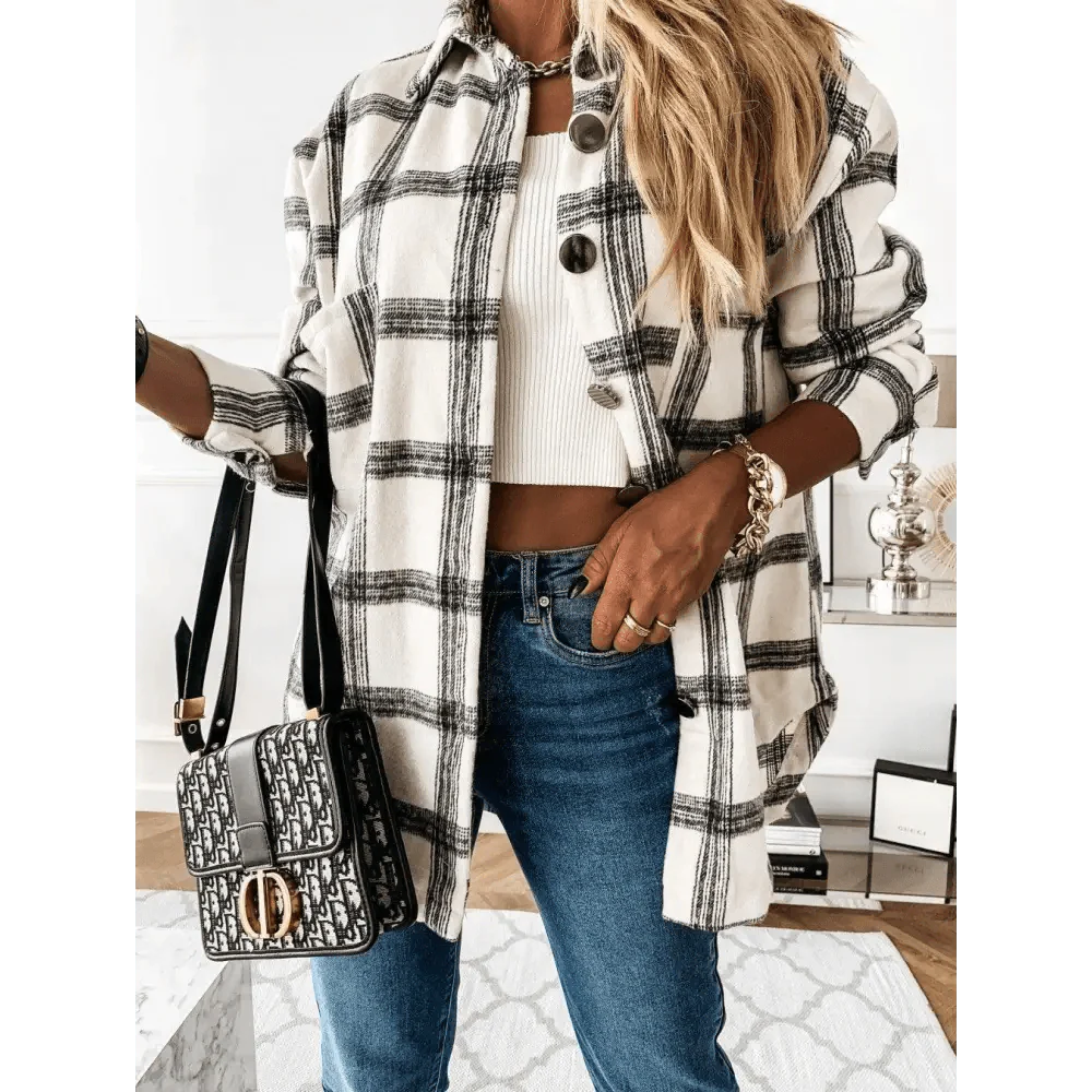 Manteau chemise à carreaux à manches longues pour femmes, luxueux et tendance, haut décontracté à revers, pour printemps et automne, cardigans, vestes, vêtements d'extérieur, streetwear