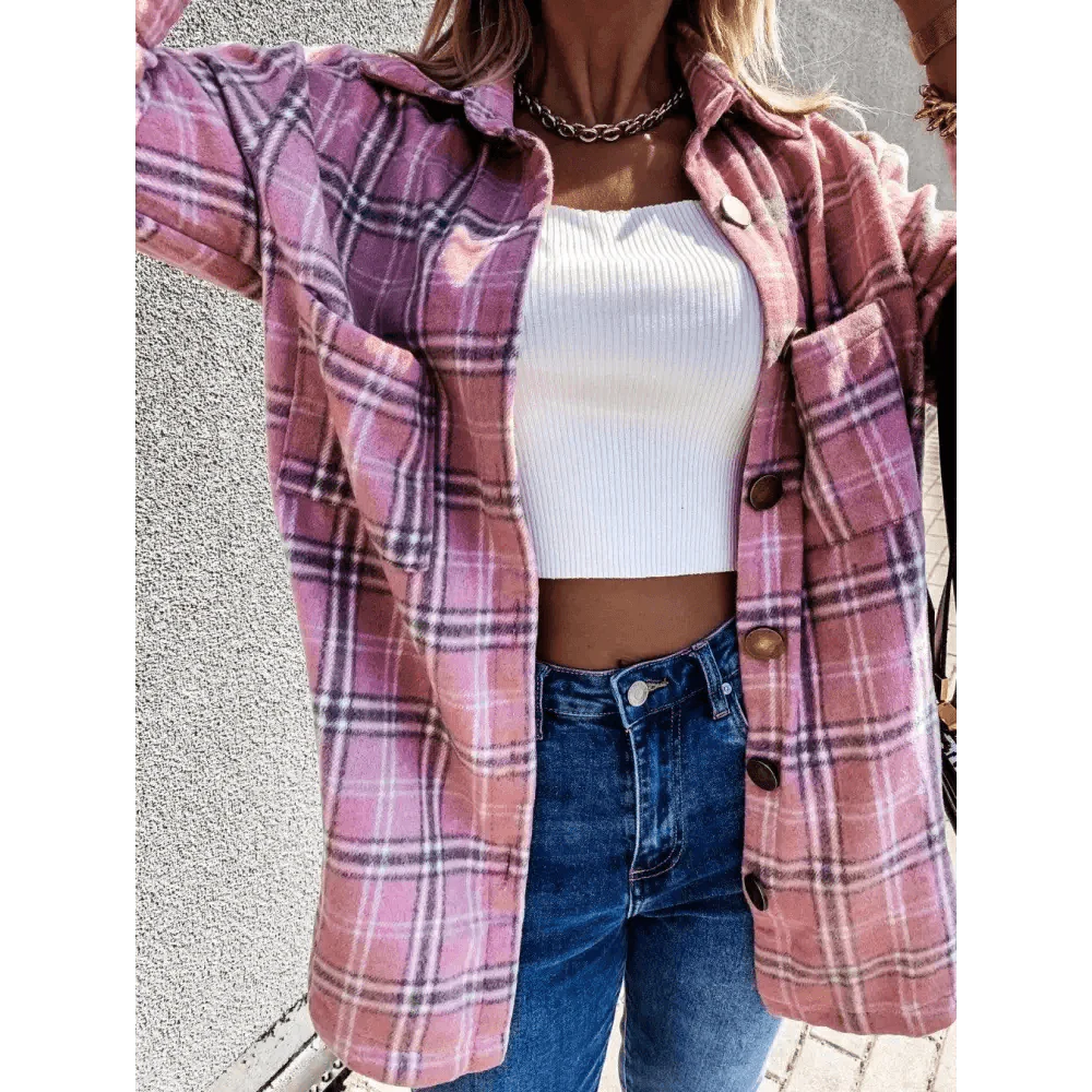 Manteau chemise à carreaux à manches longues pour femmes, luxueux et tendance, haut décontracté à revers, pour printemps et automne, cardigans, vestes, vêtements d'extérieur, streetwear