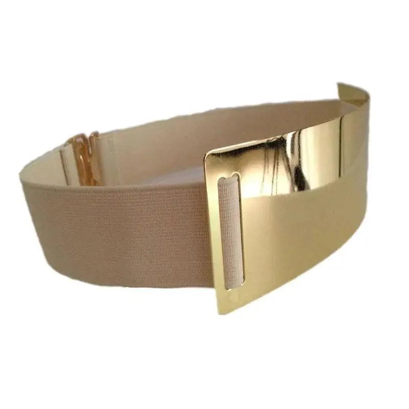 Ceintures élastiques larges dorées de luxe pour femmes, ceinture dorée unie en métal poli élégant, large ceinture noire pour femmes