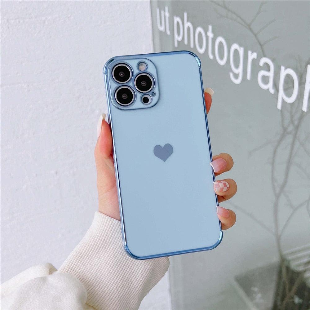 Étui de téléphone de luxe en silicone souple antichoc avec protection intégrale de l'objectif pour filles, étui de téléphone pour iPhone 14 13 12 Pro 12Mini, étui de téléphone antichoc élégant avec cœur d'amour pour femmes