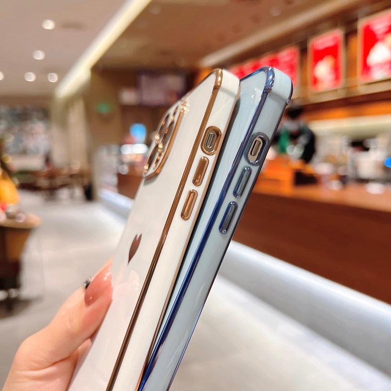Étui de téléphone de luxe en silicone souple antichoc avec protection intégrale de l'objectif pour filles, étui de téléphone pour iPhone 14 13 12 Pro 12Mini, étui de téléphone antichoc élégant avec cœur d'amour pour femmes