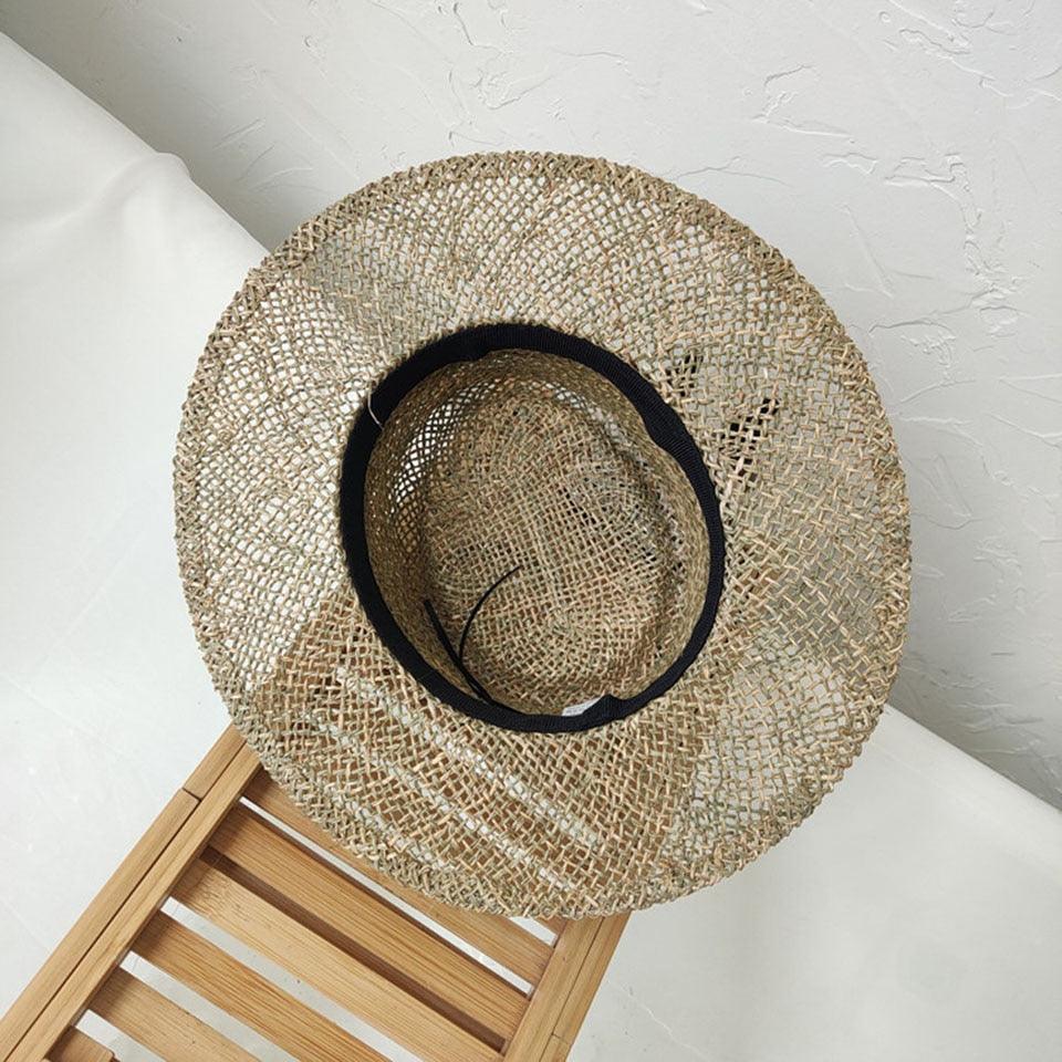 Nouveau chapeau de plage en paille fait main de luxe pour femmes, chapeau d'été de luxe, casquette de mode en paille, chapeaux plats de protection solaire, beau design unique 55-60cm