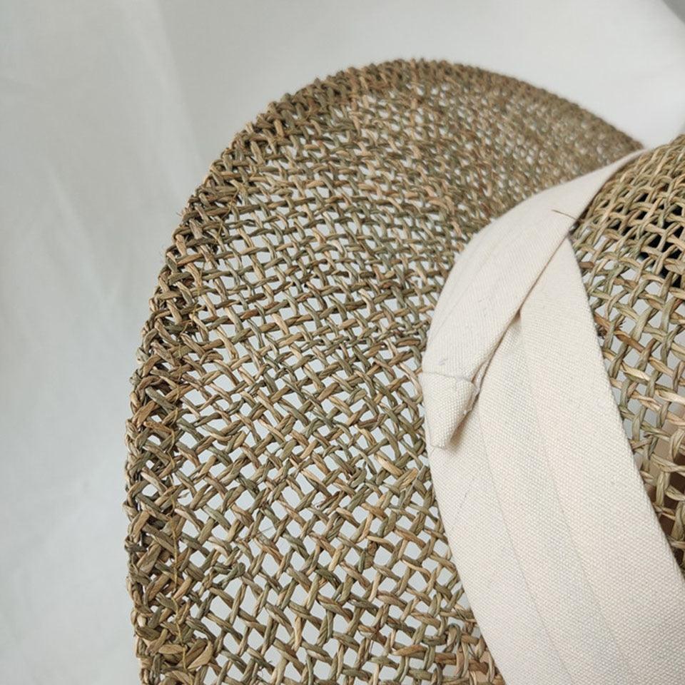 Nouveau chapeau de plage en paille fait main de luxe pour femmes, chapeau d'été de luxe, casquette de mode en paille, chapeaux plats de protection solaire, beau design unique 55-60cm