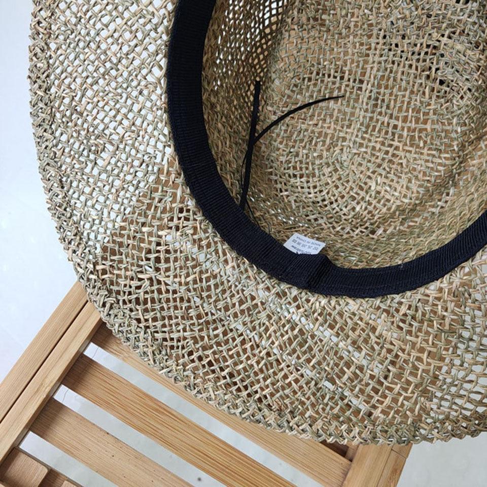Nouveau chapeau de plage en paille fait main de luxe pour femmes, chapeau d'été de luxe, casquette de mode en paille, chapeaux plats de protection solaire, beau design unique 55-60cm