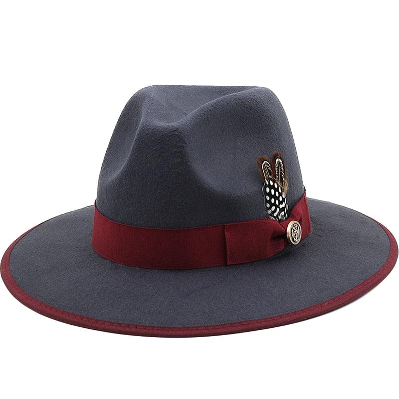 Chapeaux de Couple Uniques de Luxe Chapeau Fedora à Bord Large Chapeau Fedora Tendance Hiver Automne Chapeau de Mariage Noir Rouge Femme avec Ceintures en Plumes pour Chapeaux Hommes Magnifique Chapeau Classique Élégant Gentleman