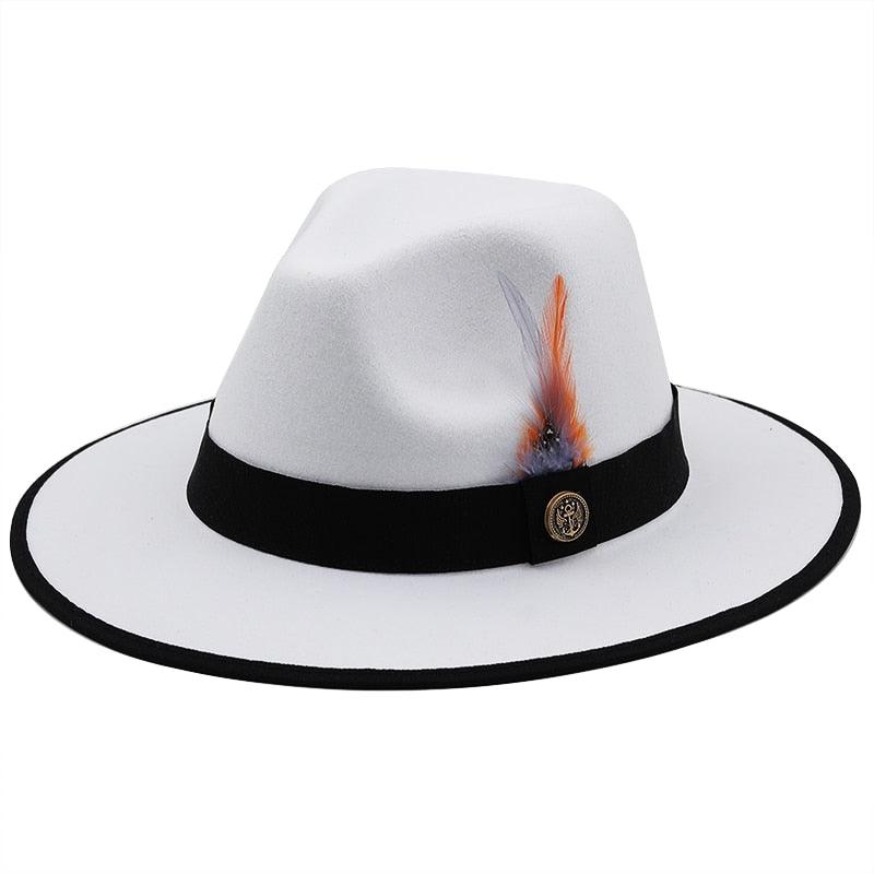 Chapeaux de Couple Uniques de Luxe Chapeau Fedora à Bord Large Chapeau Fedora Tendance Hiver Automne Chapeau de Mariage Noir Rouge Femme avec Ceintures en Plumes pour Chapeaux Hommes Magnifique Chapeau Classique Élégant Gentleman