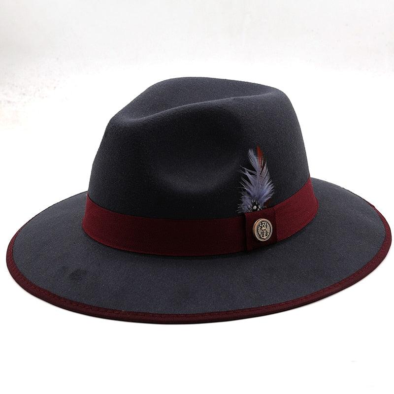 Chapeaux de Couple Uniques de Luxe Chapeau Fedora à Bord Large Chapeau Fedora Tendance Hiver Automne Chapeau de Mariage Noir Rouge Femme avec Ceintures en Plumes pour Chapeaux Hommes Magnifique Chapeau Classique Élégant Gentleman