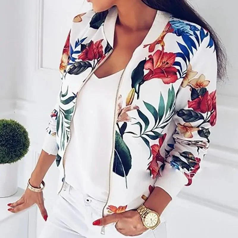 Vestes fleuries de luxe pour femmes, printemps-été, manches longues, fermeture éclair, imprimé bomber, décontracté, poches, coupe slim, mode féminine, grandes tailles