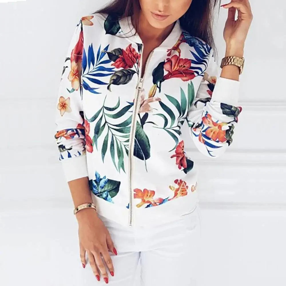 Vestes fleuries de luxe pour femmes, printemps-été, manches longues, fermeture éclair, imprimé bomber, décontracté, poches, coupe slim, mode féminine, grandes tailles