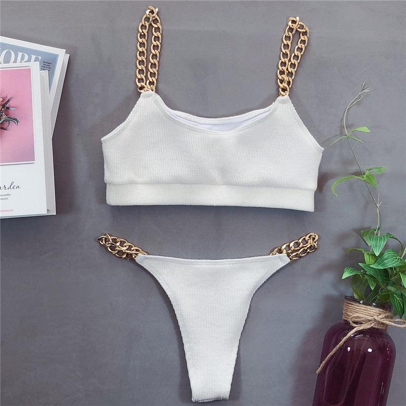 Ensemble de bikini moderne noir maillot de bain chaîne femme maillot de bain noir maillot de bain d'été femme ensemble bikini deux pièces maillot de bain