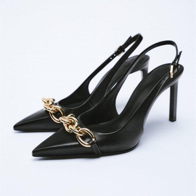 Chaussures plates pour femmes de luxe avec brides noires et talons bas d'été beiges, bout pointu fermé, strass et bande élastique, mules plates et pantoufles de marche extérieures.