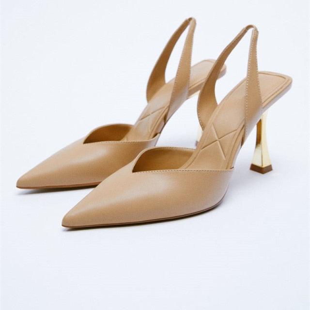 Chaussures plates pour femmes de luxe avec brides noires et talons bas d'été beiges, bout pointu fermé, strass et bande élastique, mules plates et pantoufles de marche extérieures.