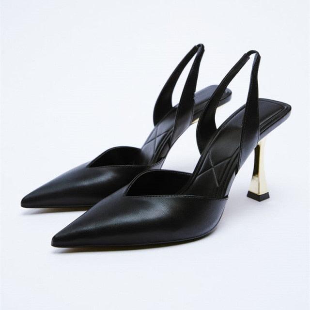 Chaussures plates pour femmes de luxe avec brides noires et talons bas d'été beiges, bout pointu fermé, strass et bande élastique, mules plates et pantoufles de marche extérieures.
