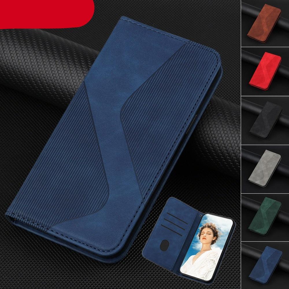 Étui portefeuille à rabat bleu de luxe pour iPhone 14 13 12 Mini Plus 11 Pro Étui de téléphone à cartes magnétique Étui de téléphone en cuir PU magnétique Étui portefeuille à rabat simple classique en forme de S