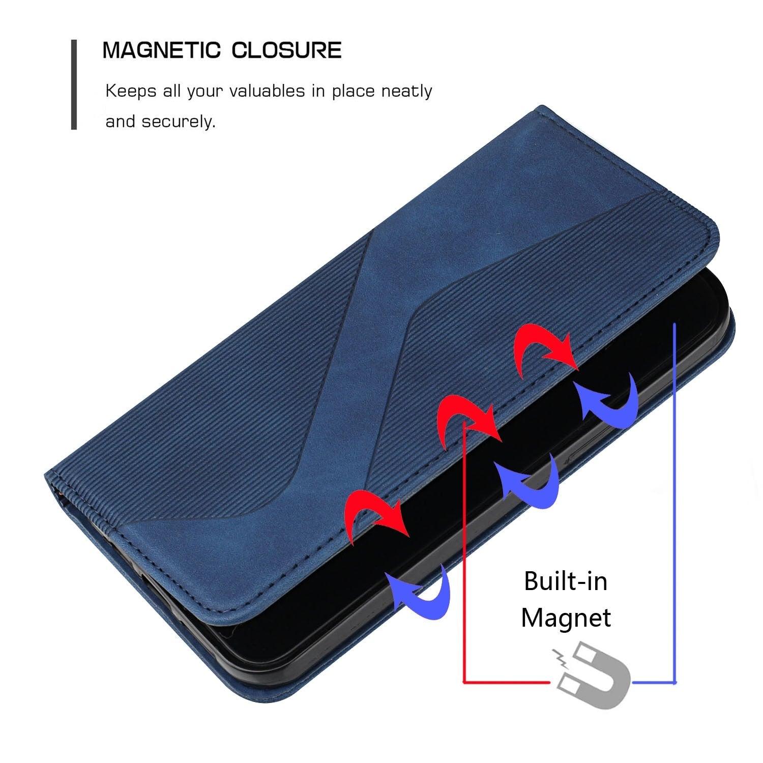 Étui portefeuille à rabat bleu de luxe pour iPhone 14 13 12 Mini Plus 11 Pro Étui de téléphone à cartes magnétique Étui de téléphone en cuir PU magnétique Étui portefeuille à rabat simple classique en forme de S