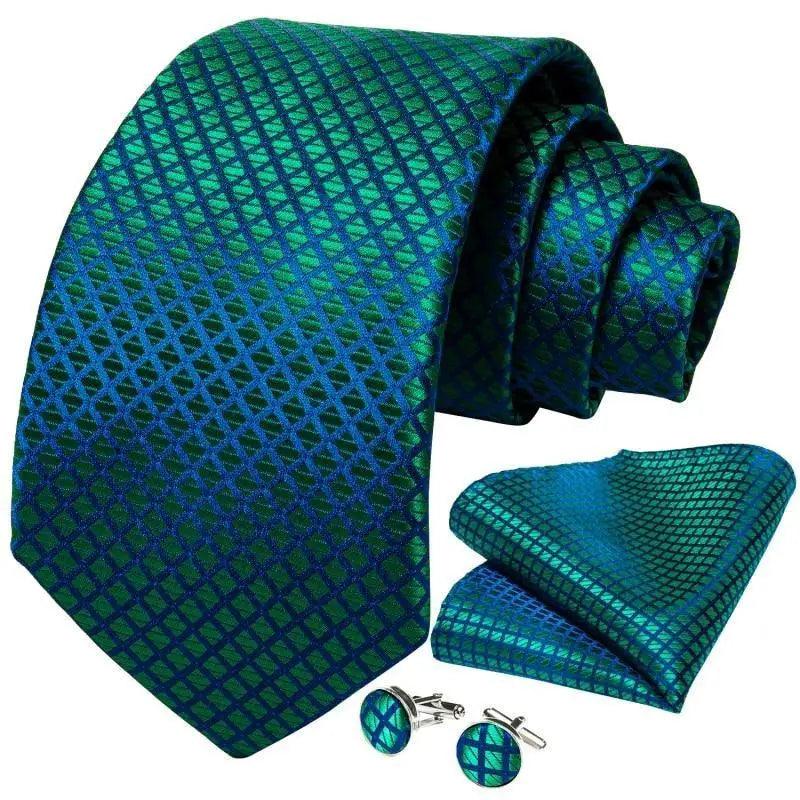 Cravate de mariage de luxe en soie bleue pour hommes, pochette et boutons de manchette, ensemble cravate d'affaires formelle pour hommes