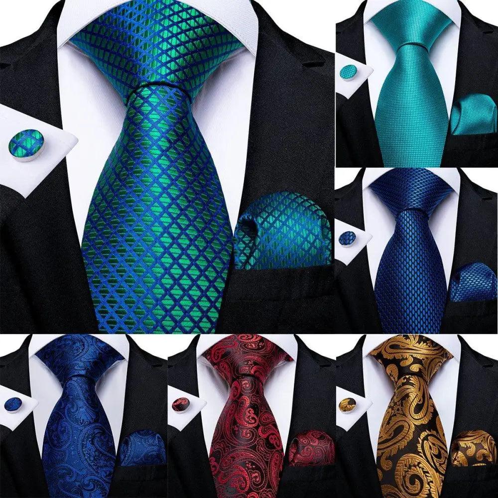 Cravate de mariage de luxe en soie bleue pour hommes, pochette et boutons de manchette, ensemble cravate d'affaires formelle pour hommes