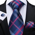 Cravate de mariage de luxe en soie bleue pour hommes, pochette et boutons de manchette, ensemble cravate d'affaires formelle pour hommes