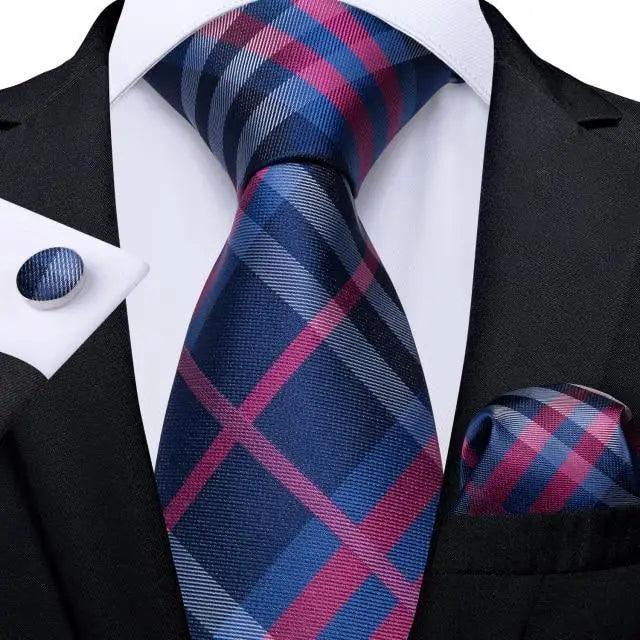 Cravate de mariage de luxe en soie bleue pour hommes, pochette et boutons de manchette, ensemble cravate d'affaires formelle pour hommes