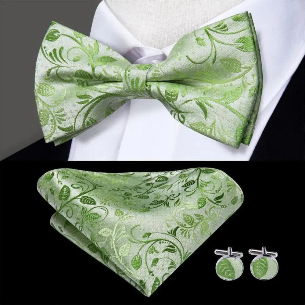 Nœuds papillons de luxe en soie beige motif papillon pour hommes, ensemble de boutons de manchette élégant, idéal pour mariage, smoking, bal de fin d'année