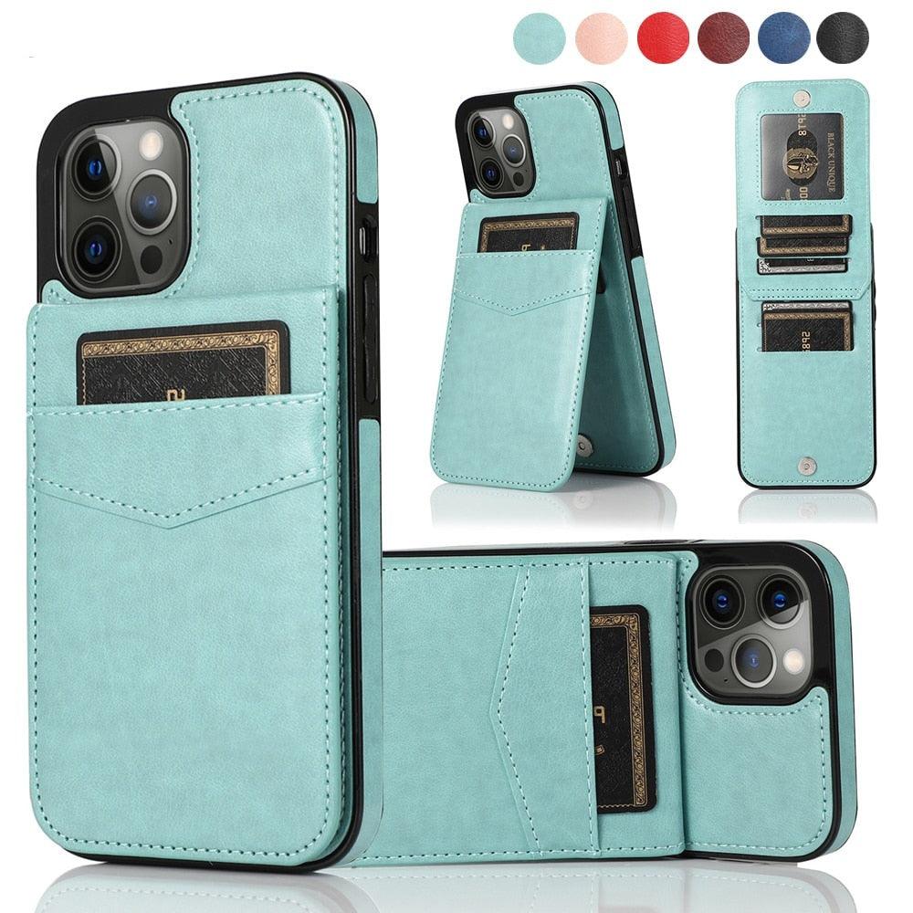 Étui de luxe pour cartes pour iPhone 14 13 12 Mini 11 Pro Max en cuir durable avec support solide, étui de téléphone magnétique à rabat pour femmes et filles avec porte-cartes sécurisé