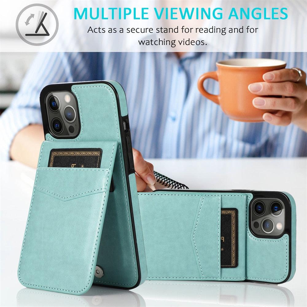 Étui de luxe pour cartes pour iPhone 14 13 12 Mini 11 Pro Max en cuir durable avec support solide, étui de téléphone magnétique à rabat pour femmes et filles avec porte-cartes sécurisé