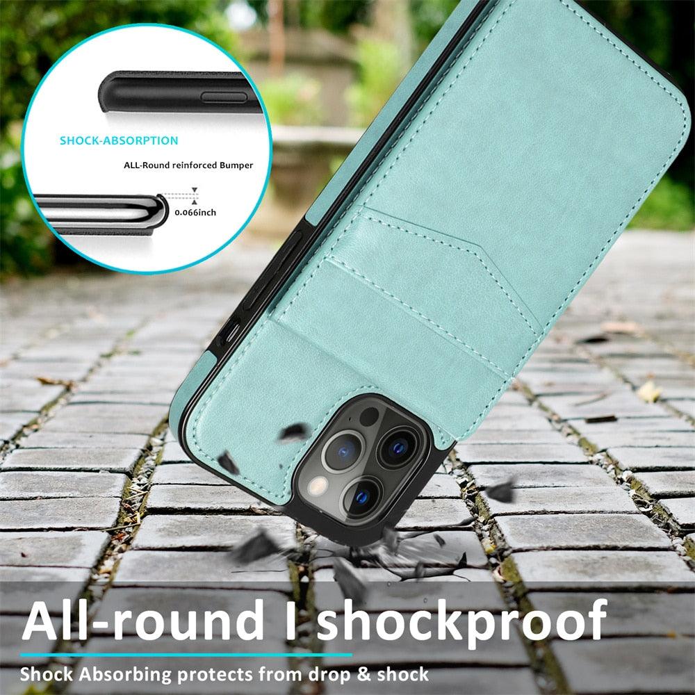 Étui de luxe pour cartes pour iPhone 14 13 12 Mini 11 Pro Max en cuir durable avec support solide, étui de téléphone magnétique à rabat pour femmes et filles avec porte-cartes sécurisé