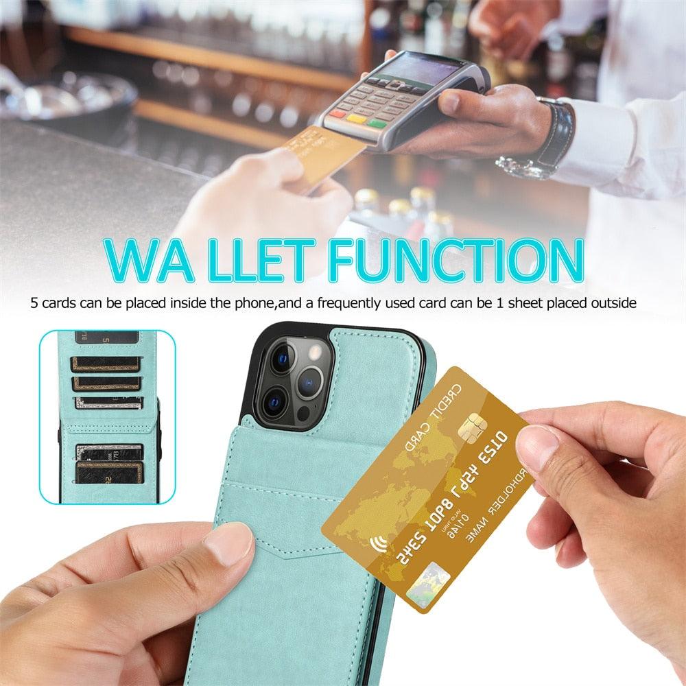 Étui de luxe pour cartes pour iPhone 14 13 12 Mini 11 Pro Max en cuir durable avec support solide, étui de téléphone magnétique à rabat pour femmes et filles avec porte-cartes sécurisé