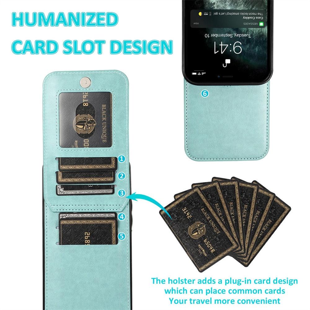 Étui de luxe pour cartes pour iPhone 14 13 12 Mini 11 Pro Max en cuir durable avec support solide, étui de téléphone magnétique à rabat pour femmes et filles avec porte-cartes sécurisé