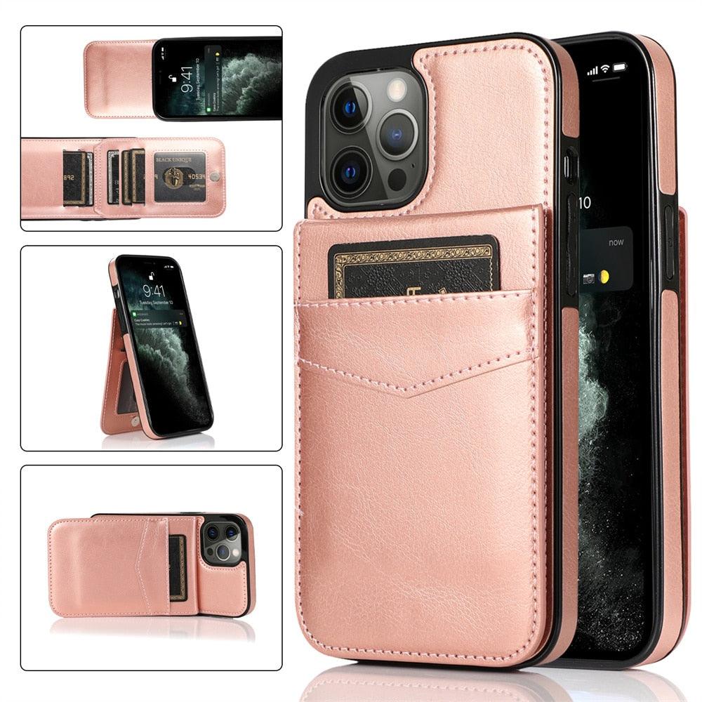 Étui de luxe pour cartes pour iPhone 14 13 12 Mini 11 Pro Max en cuir durable avec support solide, étui de téléphone magnétique à rabat pour femmes et filles avec porte-cartes sécurisé
