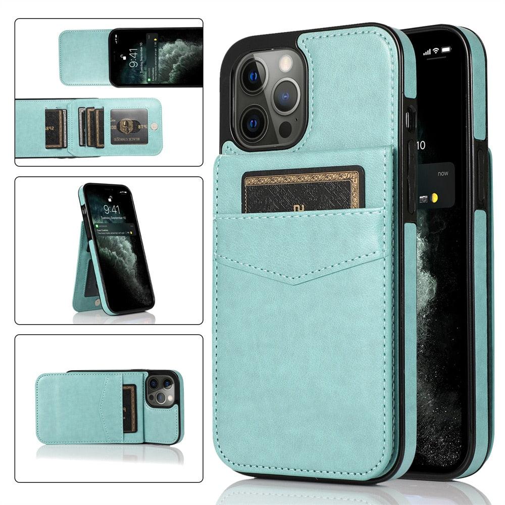 Étui de luxe pour cartes pour iPhone 14 13 12 Mini 11 Pro Max en cuir durable avec support solide, étui de téléphone magnétique à rabat pour femmes et filles avec porte-cartes sécurisé