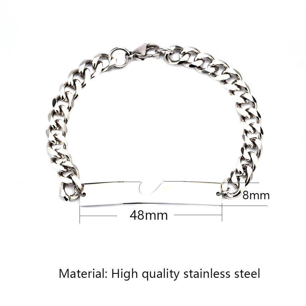 Bracelet de luxe en forme de cœur pour couples - Chaîne en acier inoxydable pour hommes et femmes - Bijou tendance en acier inoxydable - Bracelet ajustable à maillons cubains de couleur argentée