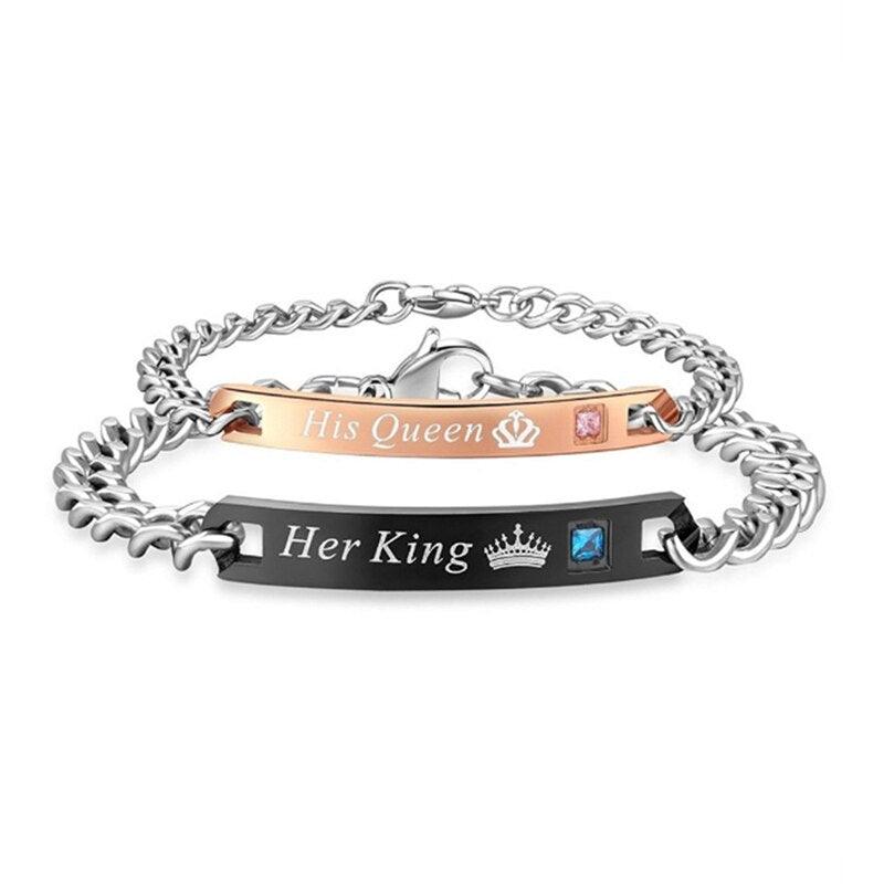 Bracelet Luxe Couple Titane Acier Alliage Roi Reine Pendentif Alliage Lettre Amant Bracelet Attraction Distance Relation Couple Bracelet Pour Hommes Femmes Bracelets Assortis Chaîne Maillons Élégants Bracelets