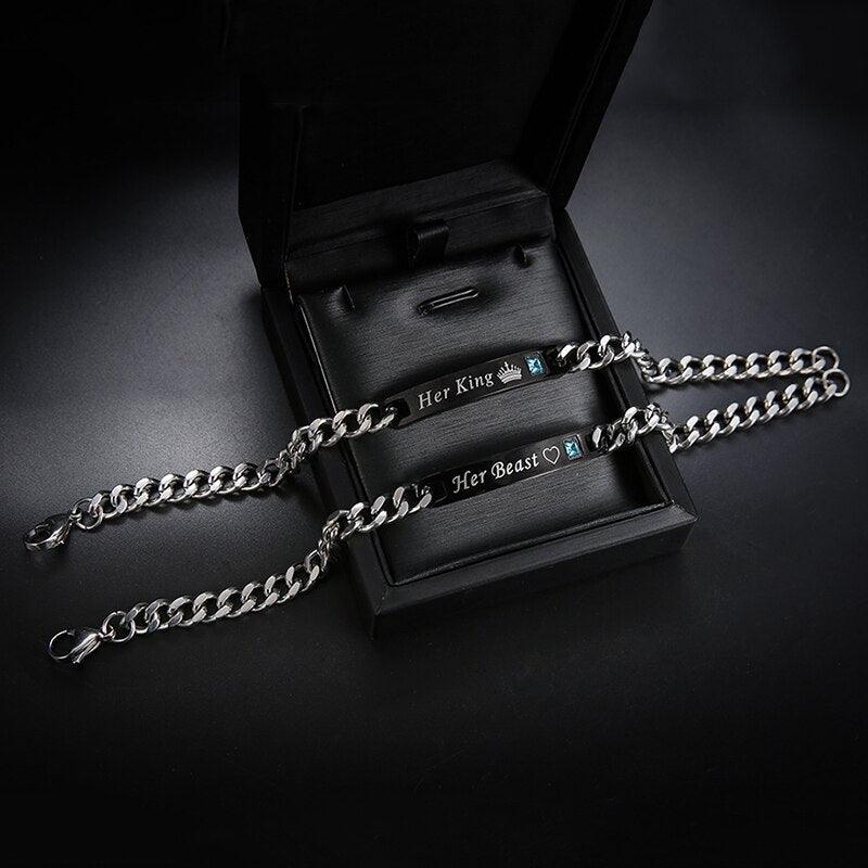 Bracelet Luxe Couple Titane Acier Alliage Roi Reine Pendentif Alliage Lettre Amant Bracelet Attraction Distance Relation Couple Bracelet Pour Hommes Femmes Bracelets Assortis Chaîne Maillons Élégants Bracelets
