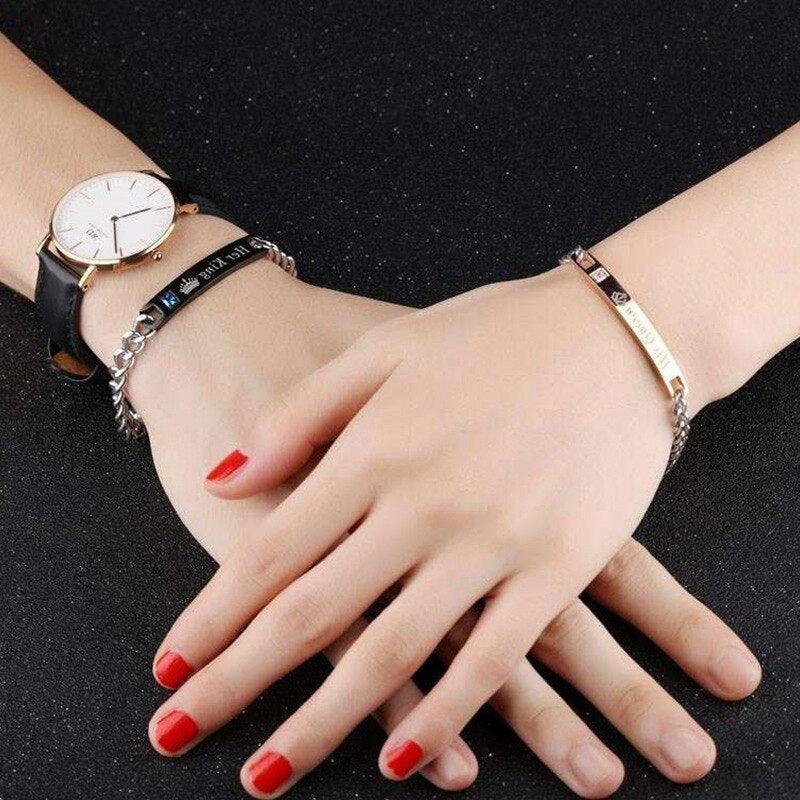 Bracelet Luxe Couple Titane Acier Alliage Roi Reine Pendentif Alliage Lettre Amant Bracelet Attraction Distance Relation Couple Bracelet Pour Hommes Femmes Bracelets Assortis Chaîne Maillons Élégants Bracelets
