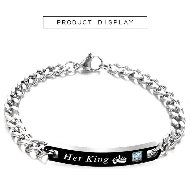 Bracelet Luxe Couple Titane Acier Alliage Roi Reine Pendentif Alliage Lettre Amant Bracelet Attraction Distance Relation Couple Bracelet Pour Hommes Femmes Bracelets Assortis Chaîne Maillons Élégants Bracelets
