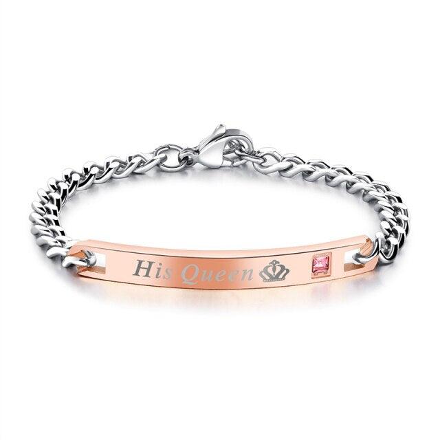 Bracelet Luxe Couple Titane Acier Alliage Roi Reine Pendentif Alliage Lettre Amant Bracelet Attraction Distance Relation Couple Bracelet Pour Hommes Femmes Bracelets Assortis Chaîne Maillons Élégants Bracelets