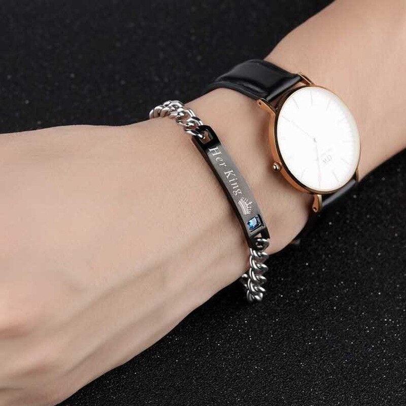 Bracelet Luxe Couple Titane Acier Alliage Roi Reine Pendentif Alliage Lettre Amant Bracelet Attraction Distance Relation Couple Bracelet Pour Hommes Femmes Bracelets Assortis Chaîne Maillons Élégants Bracelets