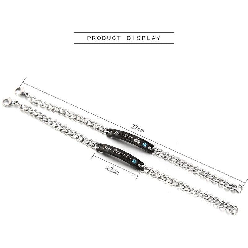 Bracelet Luxe Couple Titane Acier Alliage Roi Reine Pendentif Alliage Lettre Amant Bracelet Attraction Distance Relation Couple Bracelet Pour Hommes Femmes Bracelets Assortis Chaîne Maillons Élégants Bracelets