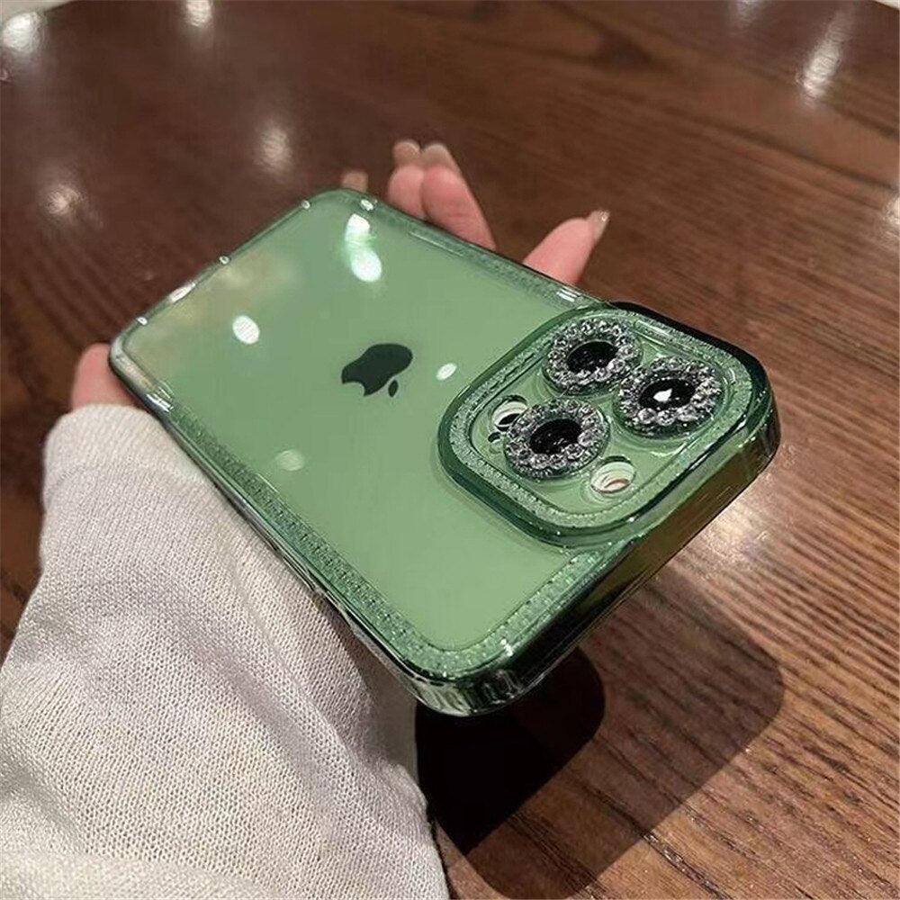 Coque de protection transparente avec strass en cristal de luxe pour iPhone 13 12 11 Pro Max X XR XS 8Plus, antichoc, en silicone souple et fine.
