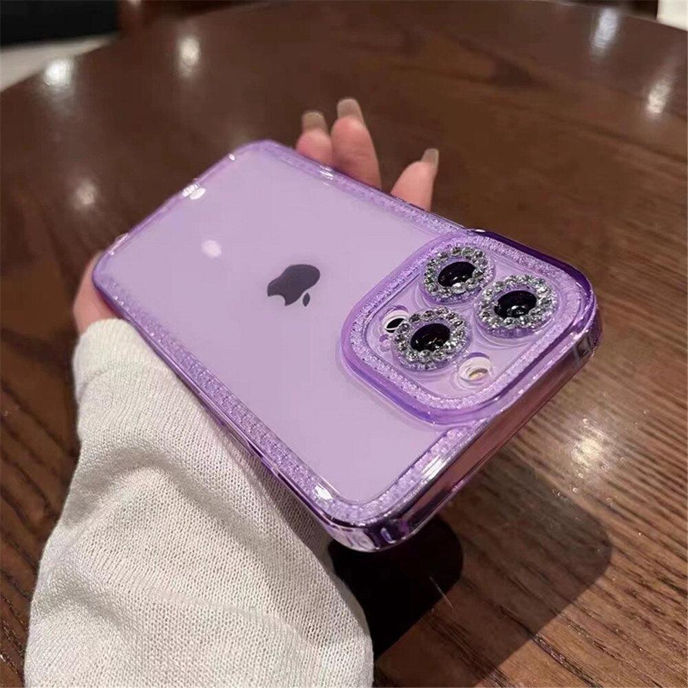 Coque de protection transparente avec strass en cristal de luxe pour iPhone 13 12 11 Pro Max X XR XS 8Plus, antichoc, en silicone souple et fine.