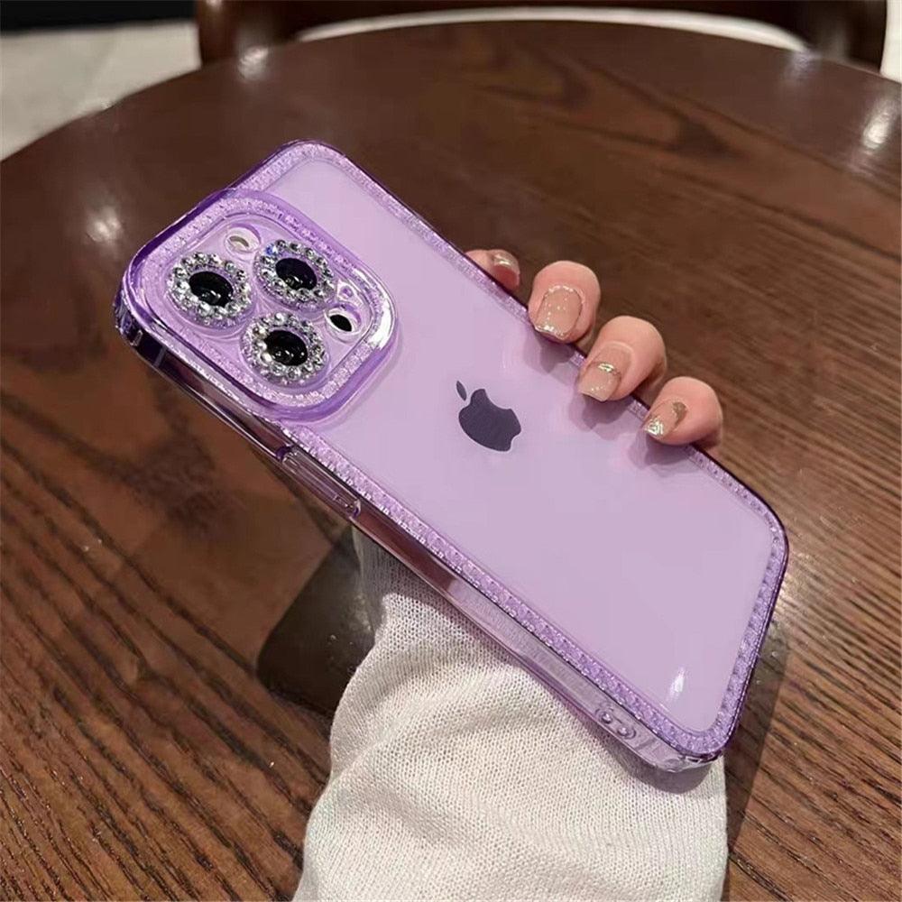 Coque de protection transparente avec strass en cristal de luxe pour iPhone 13 12 11 Pro Max X XR XS 8Plus, antichoc, en silicone souple et fine.