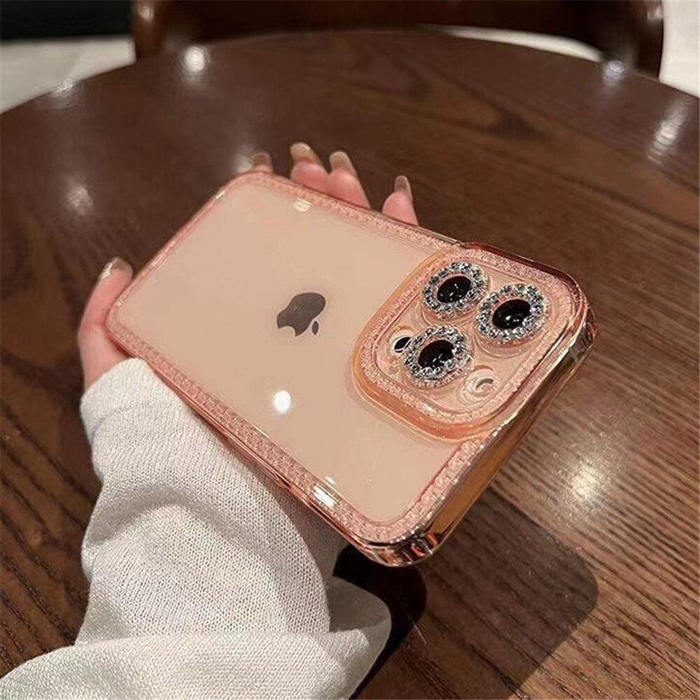 Coque de protection transparente avec strass en cristal de luxe pour iPhone 13 12 11 Pro Max X XR XS 8Plus, antichoc, en silicone souple et fine.