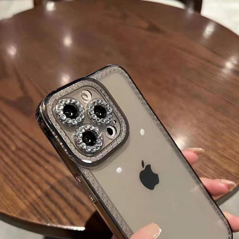 Coque de protection transparente avec strass en cristal de luxe pour iPhone 13 12 11 Pro Max X XR XS 8Plus, antichoc, en silicone souple et fine.