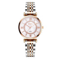 Montres bracelet de luxe en cristal pour femmes, montre à quartz tendance avec diamants, montre-bracelet en acier inoxydable pour femmes, montre-bracelet en métal bicolore élégante à quartz analogique avec diamants, cadeau pour femme