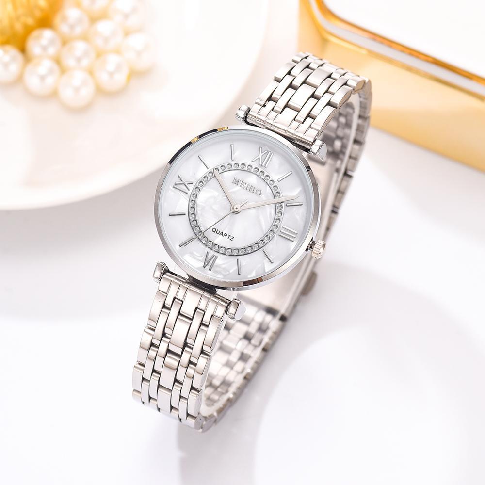 Montres bracelet de luxe en cristal pour femmes, montre à quartz tendance avec diamants, montre-bracelet en acier inoxydable pour femmes, montre-bracelet en métal bicolore élégante à quartz analogique avec diamants, cadeau pour femme