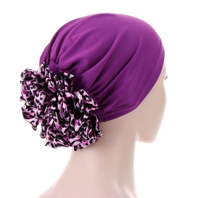 Chapeau Turban de Luxe Élégant Chapeau Léger Doux Grande Fleur Noire Élastique Élégant Hijab Casquettes Turban Afrique Léger Écharpe de Tête Doux Chapeau pour Femmes