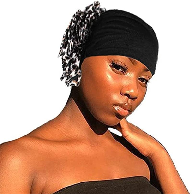 Chapeau Turban de Luxe Élégant Chapeau Léger Doux Grande Fleur Noire Élastique Élégant Hijab Casquettes Turban Afrique Léger Écharpe de Tête Doux Chapeau pour Femmes