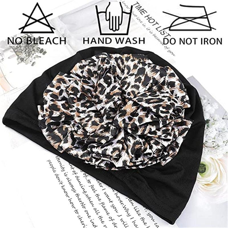 Chapeau Turban de Luxe Élégant Chapeau Léger Doux Grande Fleur Noire Élastique Élégant Hijab Casquettes Turban Afrique Léger Écharpe de Tête Doux Chapeau pour Femmes