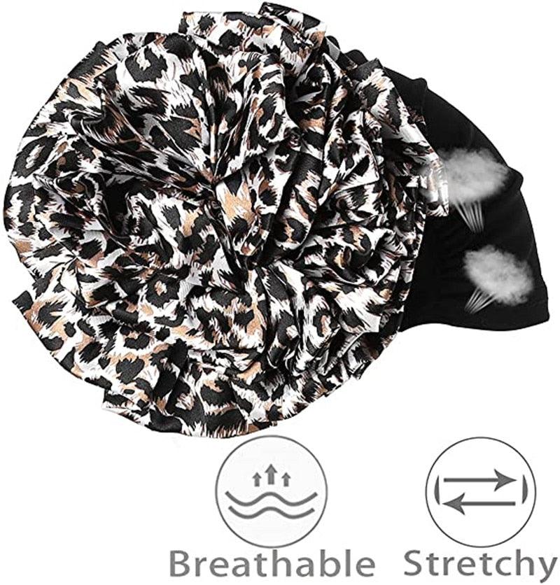 Chapeau Turban de Luxe Élégant Chapeau Léger Doux Grande Fleur Noire Élastique Élégant Hijab Casquettes Turban Afrique Léger Écharpe de Tête Doux Chapeau pour Femmes